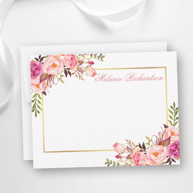 Farbrosa Personalisierter, floraler Goldrahmen Mitteilungskarte (Customize to change text size, color, style or to add more text to front or back of card.)