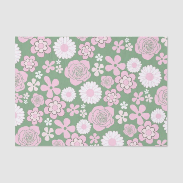 Farbrosa Retro Y2K Blume Muster Seidenpapier (Vorderseite)