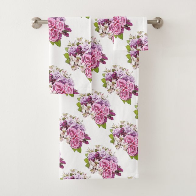 Farbrosa Rosen Bouquet Blumenvorlage Badhandtuch Set (Insitu)