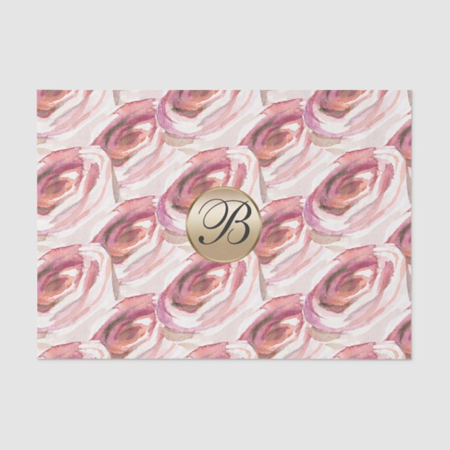 Farbrosa Rosen Monogram Elegant Custom Seidenpapier (Vorderseite)