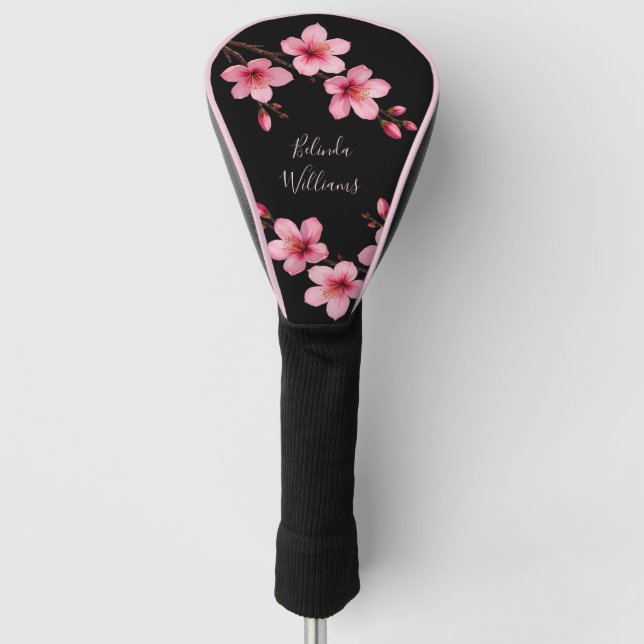 Farbrosa Schwarzer Kirschblossom Monogramm Golf Headcover (Vorderseite)