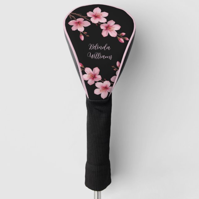 Farbrosa Schwarzer Kirschblossom Monogramm Golf Headcover (Vorderseite)