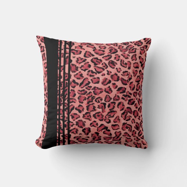 Farbrosa Schwarzes Leopard - Muster im Design Kissen (Vorderseite)