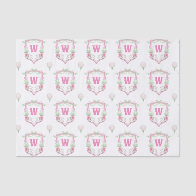 Farbrosa und grüner Golfkart Monogram Wappen Seidenpapier (Vorderseite)