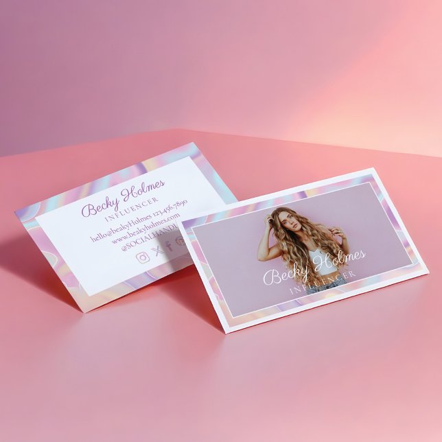 Farbrosa und Lila holografische Gestaltung Visitenkarte (Pink & Purple Watercolor Holographic Design Beauty Business Card)