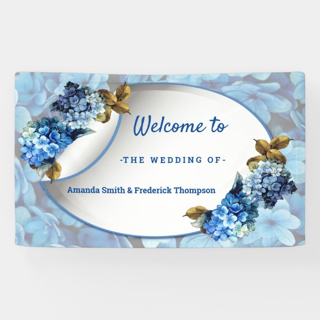 Farbschattierungen von Blue Watercolor Hydrangeas Banner (Horizontal)
