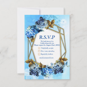 Farbschattierungen von Blue Watercolor Hydrangeas RSVP Karte