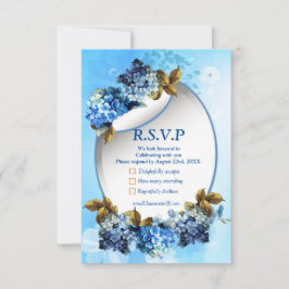 Farbschattierungen von Blue Watercolor Hydrangeas RSVP Karte