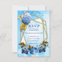 Farbschattierungen von Blue Watercolor Hydrangeas RSVP Karte