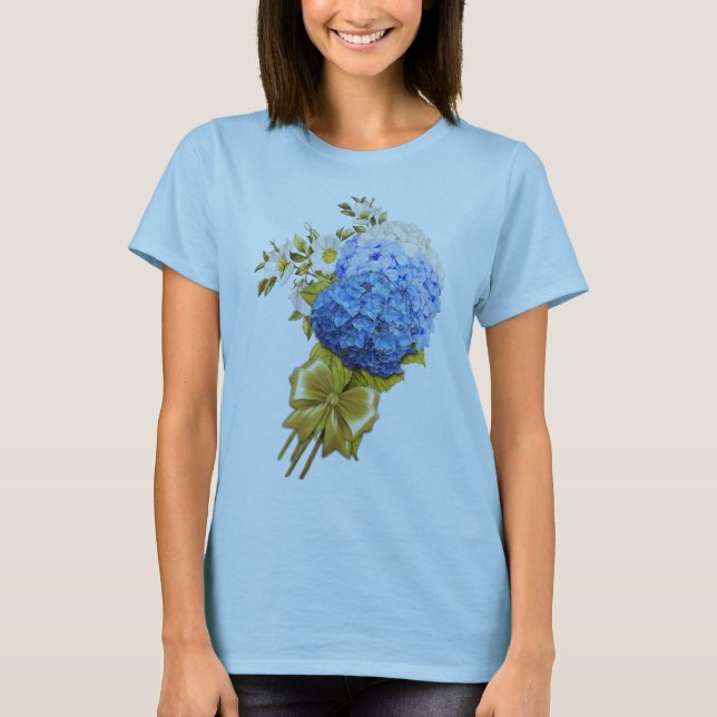 Farbschattierungen von Blue Watercolor Hydrangeas T-Shirt (Vorderseite)