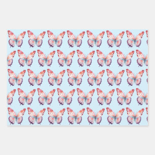 Farbschmetterling in rosa Lila und blau Geschenkpapier Set