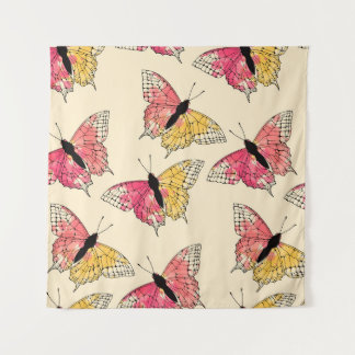 Farbschmetterlinge, die nahtlos in Elfenbein flieg Wandteppich