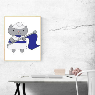 Farbschutz der Katze Blau Weiß Poster