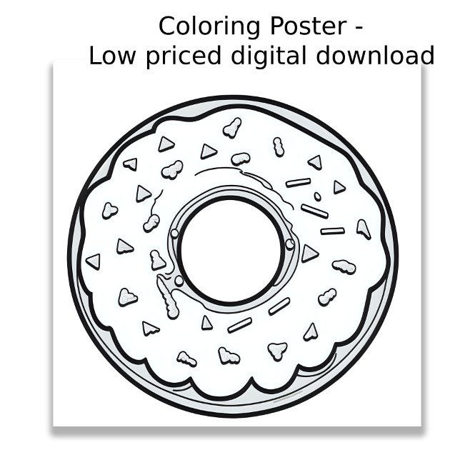 Farbseite - Donut, Farbe für sich! Poster (Image shows a drawing of a donut ready to be colored in by the user.)