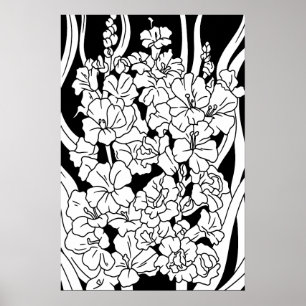 Farbseite Schöne Blume auf schwarz Poster