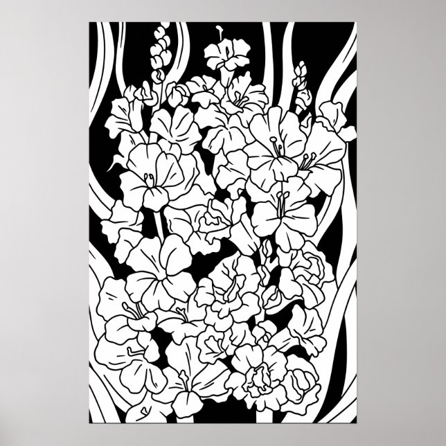 Farbseite Schöne Blume auf schwarz Poster (Vorne)