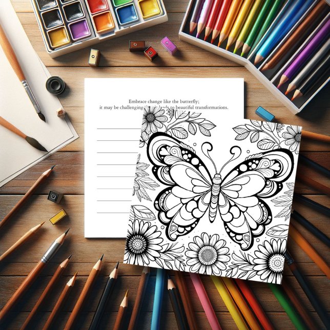 Farbseiten mit Zeitschrift Einladung (Butterfly coloring pages for adults on sturdy card stock ideal for mixed media. Journal on back.)