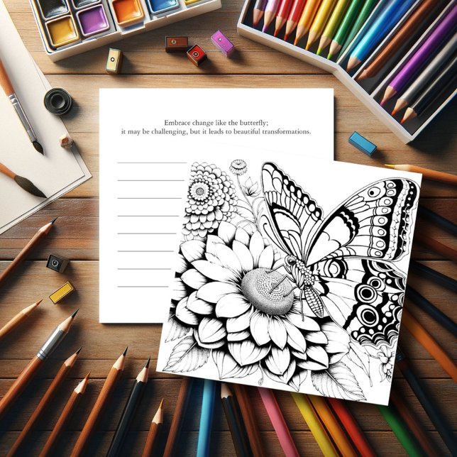 Farbseiten mit Zeitschrift Einladung (Butterfly coloring pages with journal for adult women.)