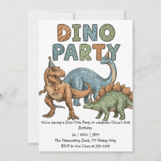 Farbskizze Dino-Party-Junge Geburtstag Einladung