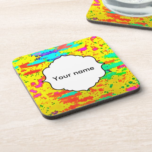 Farbspritze auf gelbem Hintergrund Untersetzer (Linke Seite)