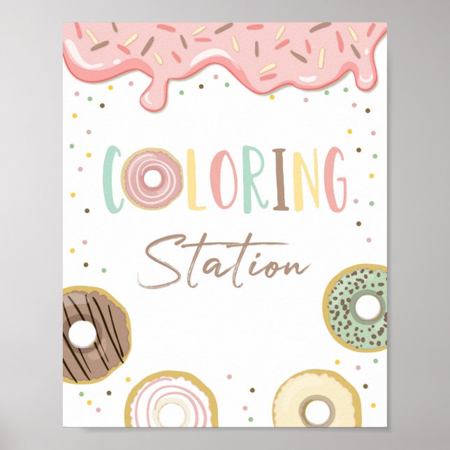 Farbstation Donut Pink Girl Geburtstagszeichen Poster (Vorne)
