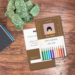 Farbstifte Doodle School Bibliothekare ID Abzeiche Ausweis