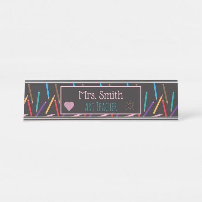 Farbstifte Kunstlehrer Personalisierter Name Plaka Schreibtischnamensplakette (Vorderseite )