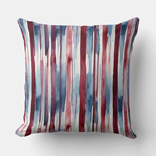 Farbstreifen Blau und Bordeaux Kissen (Vorderseite)