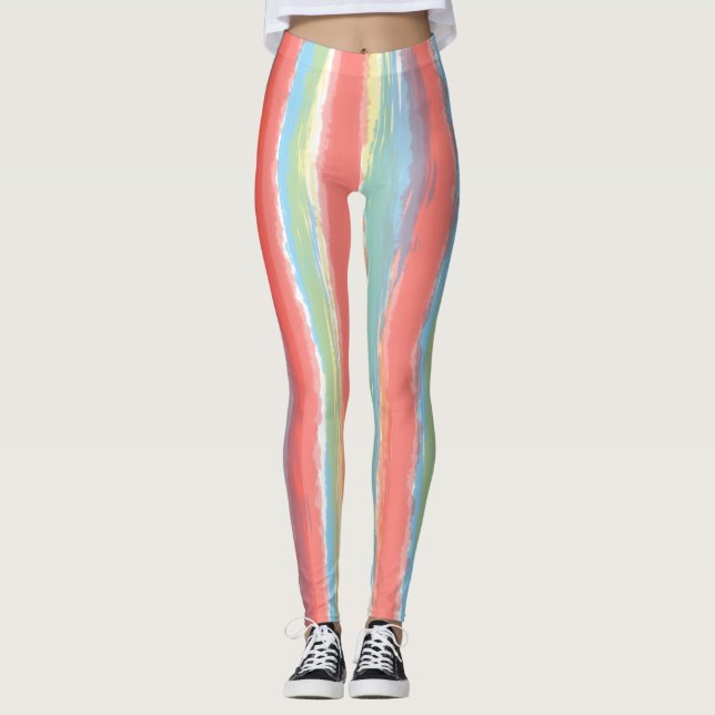 Farbstreifen Pink Blau Gelb Leggings (Vorderseite)