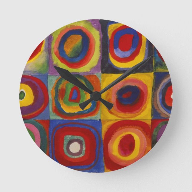 Farbstudie über Quadrat-Kreise von Kandinsky Runde Wanduhr (Vorderseite)