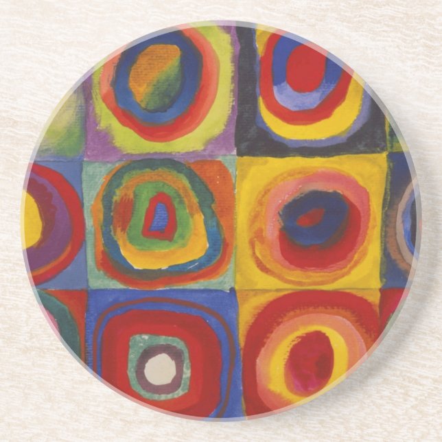 Farbstudie über Quadrat-Kreise von Kandinsky Sandstein Untersetzer (Vorne)