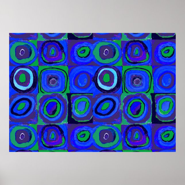 Farbstudien Quadrate Squares Blue Circles Poster (Vorne)