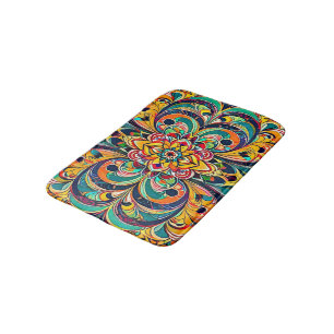 Farbsymphonie Mandala – Kräftige psychedelische Bl Badematte