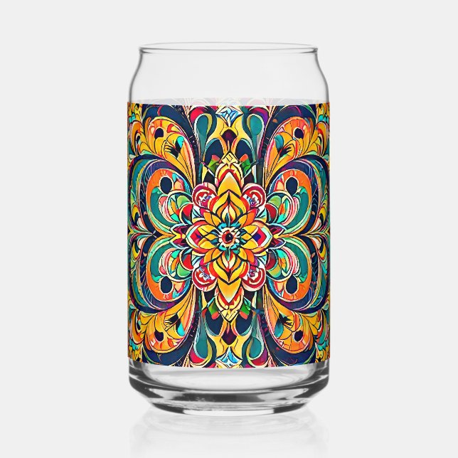 Farbsymphonie Mandala – Kräftige psychedelische Bl Dosenglas (Vorderseite)