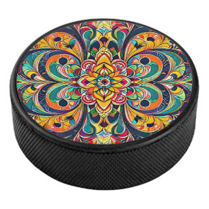 Farbsymphonie Mandala – Kräftige psychedelische Bl Eishockey Puck