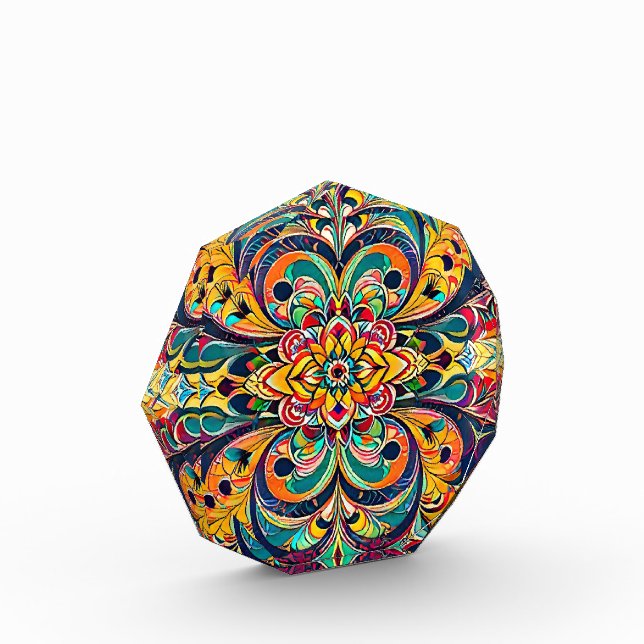 Farbsymphonie Mandala – Kräftige psychedelische Bl Fotoblock (Links)