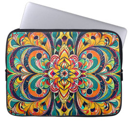 Farbsymphonie Mandala – Kräftige psychedelische Bl Laptopschutzhülle