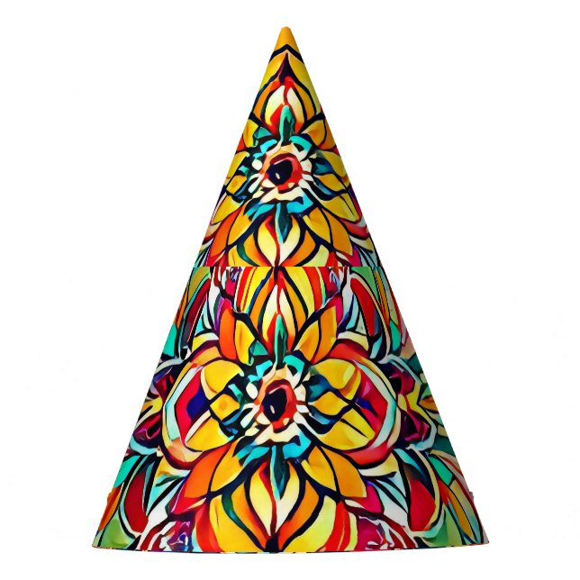 Farbsymphonie Mandala – Kräftige psychedelische Bl Partyhütchen (Vorderseite)