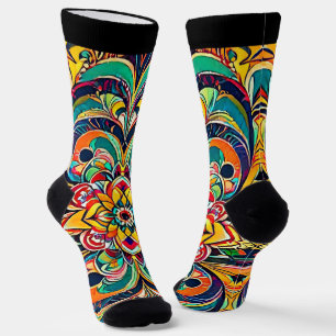 Farbsymphonie Mandala – Kräftige psychedelische Bl Socken