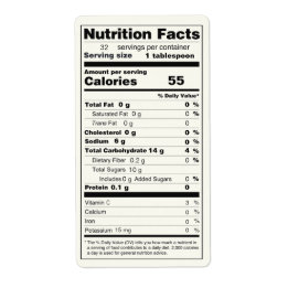 Farbton Jar der Jelly Food Nutrition Facts Label