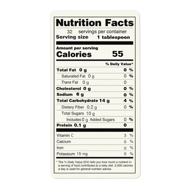 Farbton Jar der Jelly Food Nutrition Facts Label (Vorne)