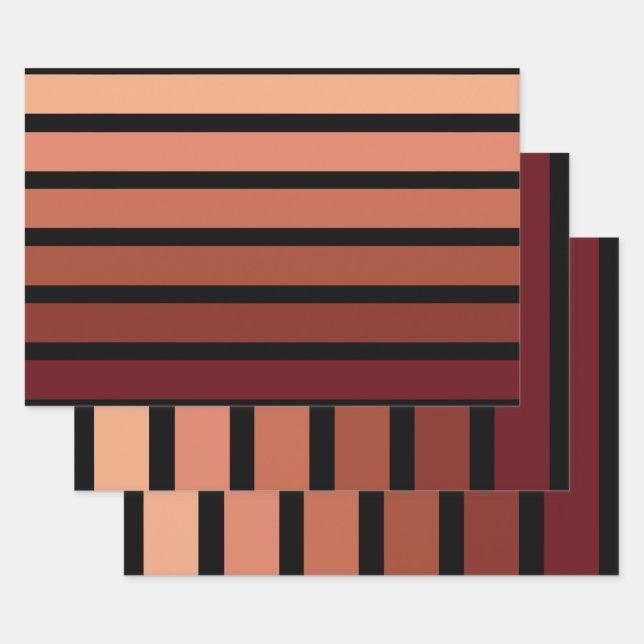 Farbtöne auf schwarzen Streifen Geschenkpapier Set (Set)