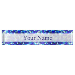 Farbtöne aus blau gestanztem Glas von Shirley Tayl Namensplakette