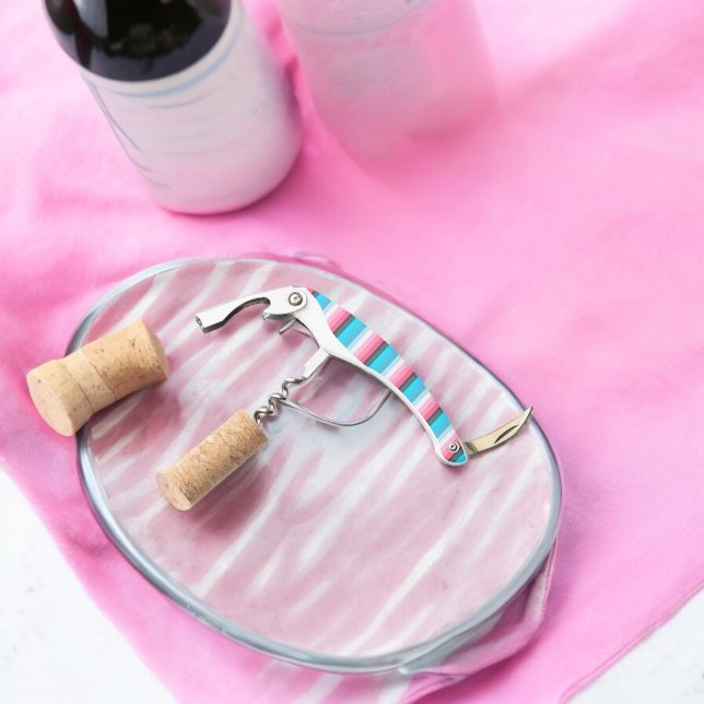 Farbtöne Blau und Rosa Streifen Kellnermesser (Corkscrew Bottle Opener)