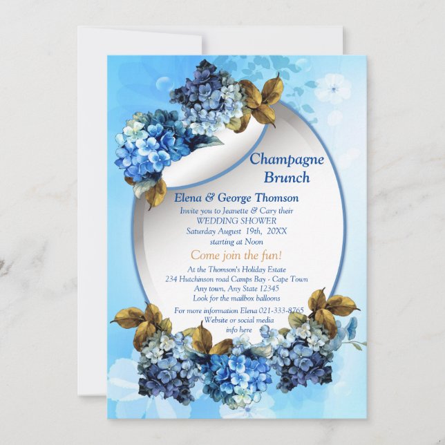 Farbtöne der Blauen Wasserfarbe Hydrangeas Dusche Einladung (Vorderseite)