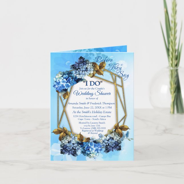 Farbtöne der Blauen Wasserfarbe Hydrangeas Dusche Einladung (Vorderseite)