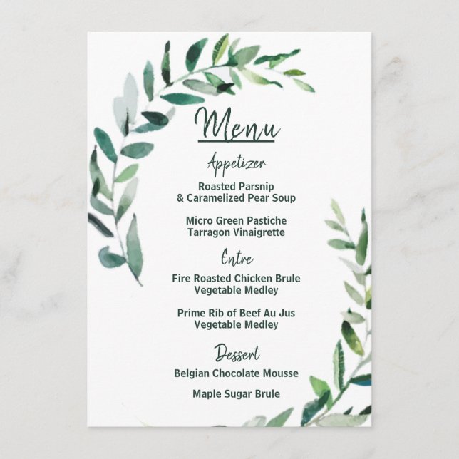 Farbtöne der Green - Wedding Menu Card Menükarte (Vorderseite)