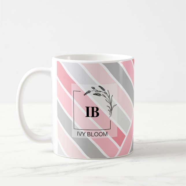 Farbtöne der rosa Streifen Monogramm-Tasse Kaffeetasse (Links)