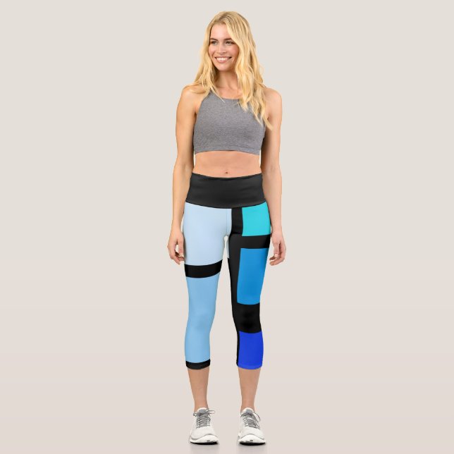 Farbtöne des blauen Blocks Hochwaisted Capris (Vorderseite)