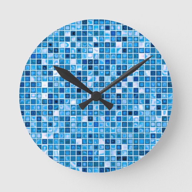 Farbtöne des Mosaikfliesen-Musters "Watery" Runde Wanduhr (Vorderseite)